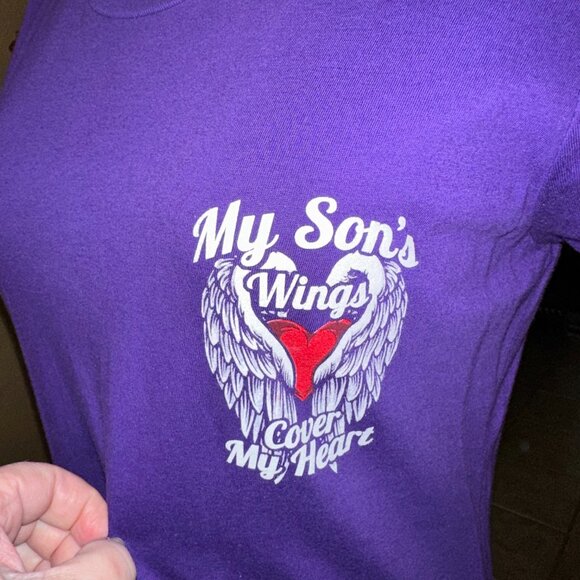 My Son's Wings Cover My Heart Ladies Cut T-Shirt - Picture 2 of 5
